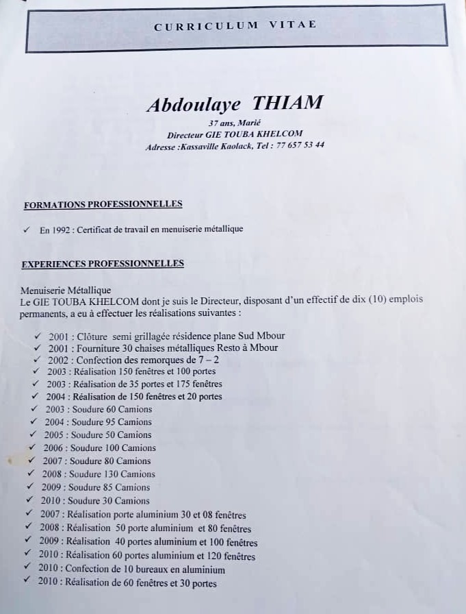 CV Menuiserie